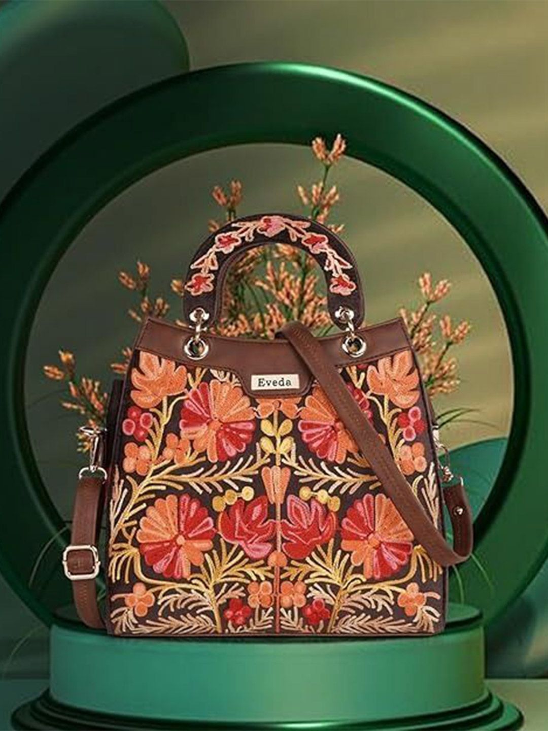 EVEDA Women Floral Embellished Structured Satchel with Quilted-picture-30