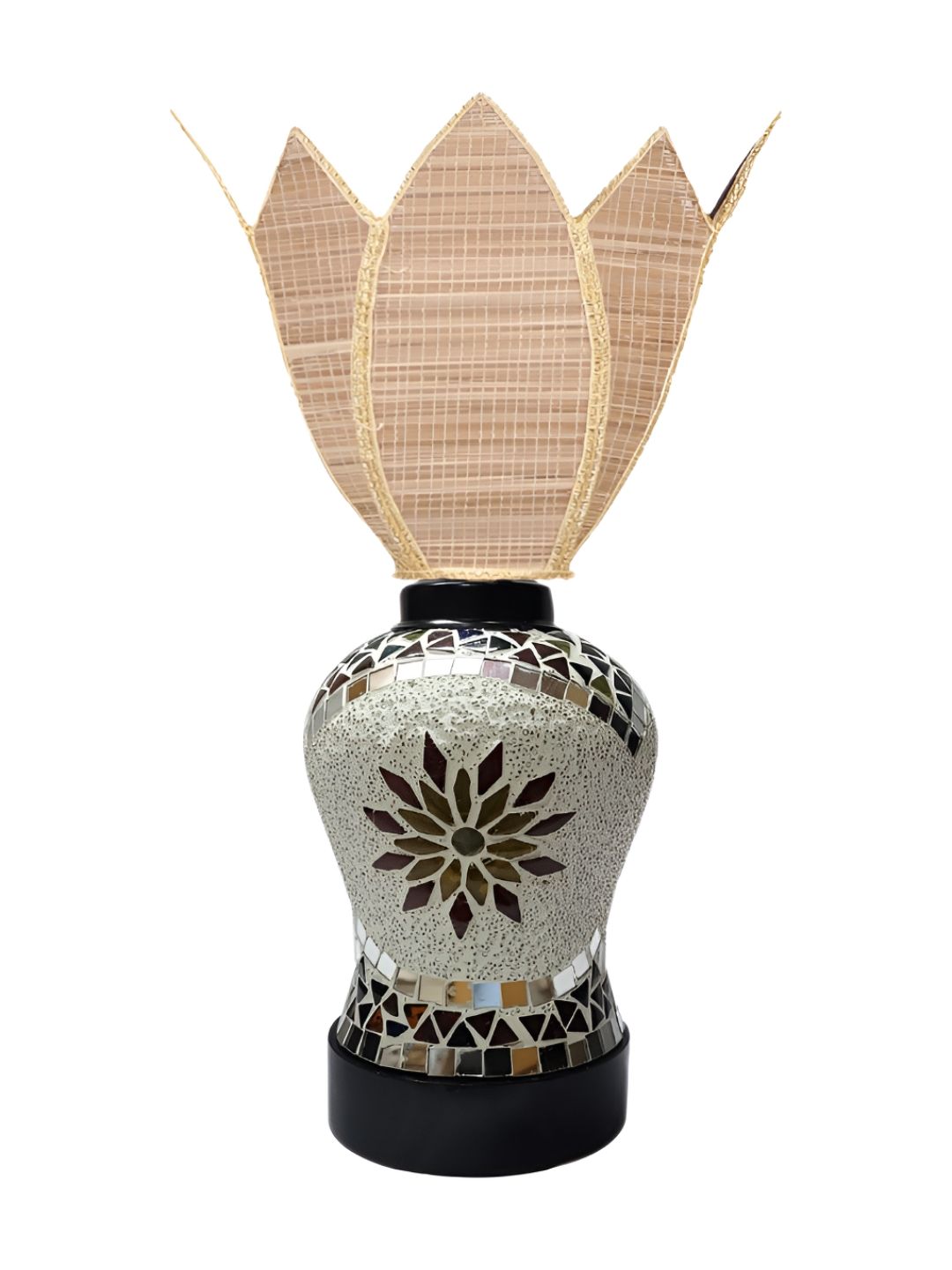 Aura Beige Wooden & Mosaic Glass Traditional Abstract Shaped Table Lamp-picture-39