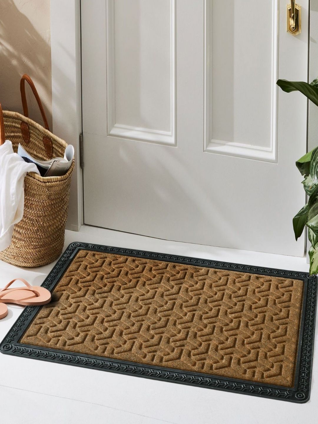 Galaxy Home Decor Beige & Black Self-Designed Rectangular Waterproof Non-Slip Doormat-picture-58