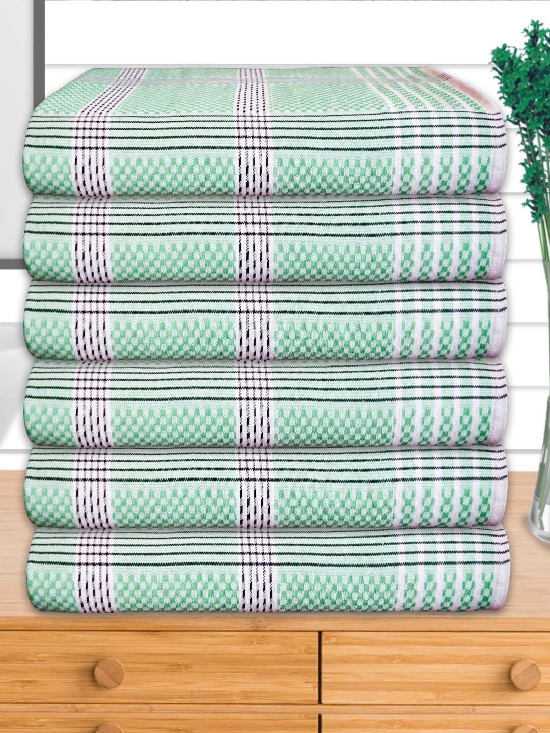 Athom Living Green & White 6 Pieces Striped Cotton 210 GSM Bath Towels-image-19