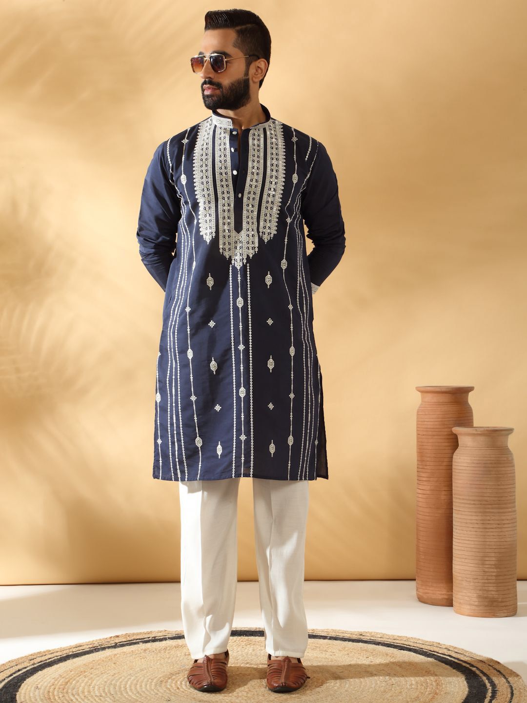KRAFT INDIA LUXE Men Yoke Design Sequinned Kurta with Trousers-picture-49