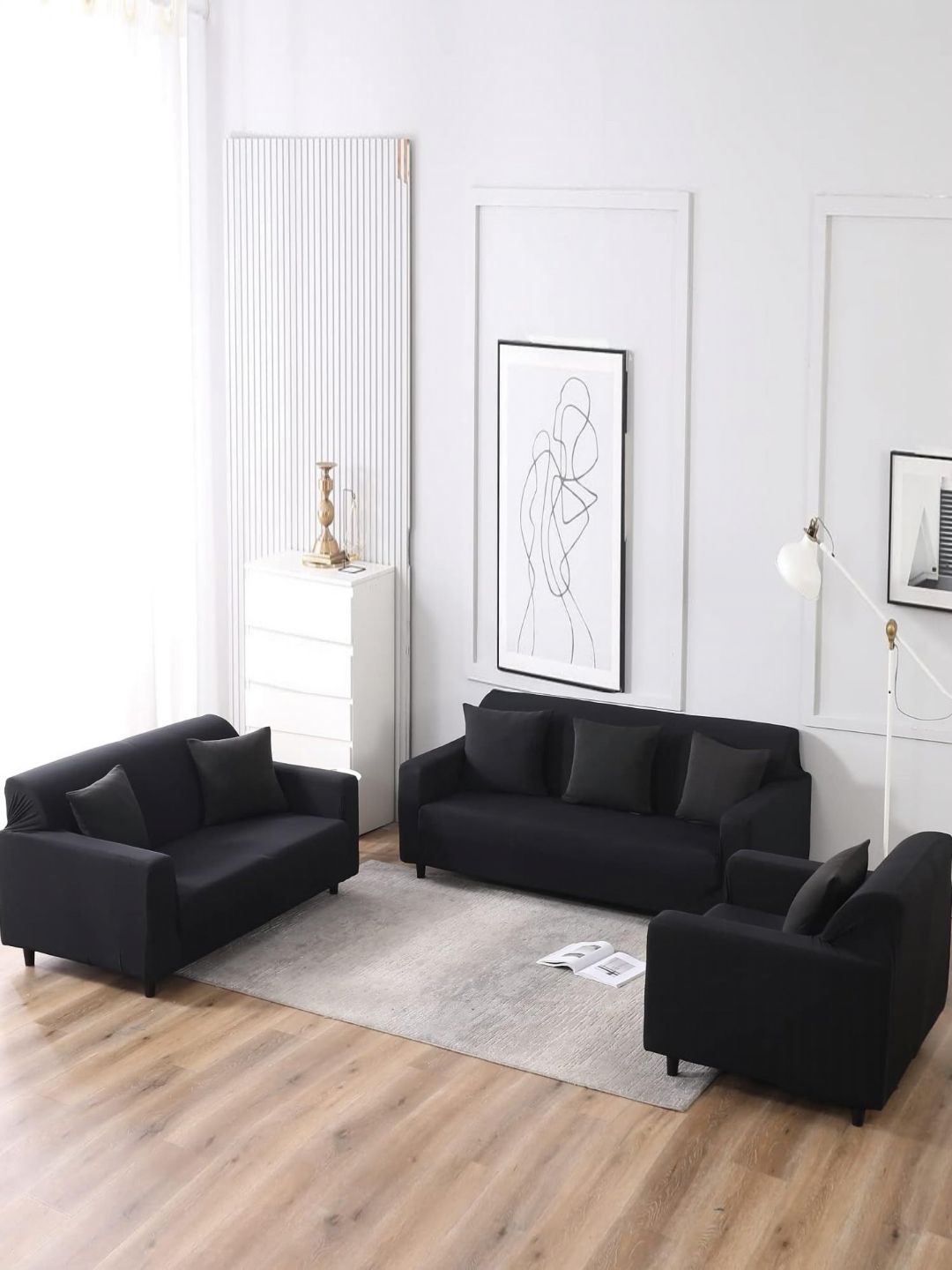 prettykrafts Grey 3 Piece 5 Seater Sofa Cover-image-46
