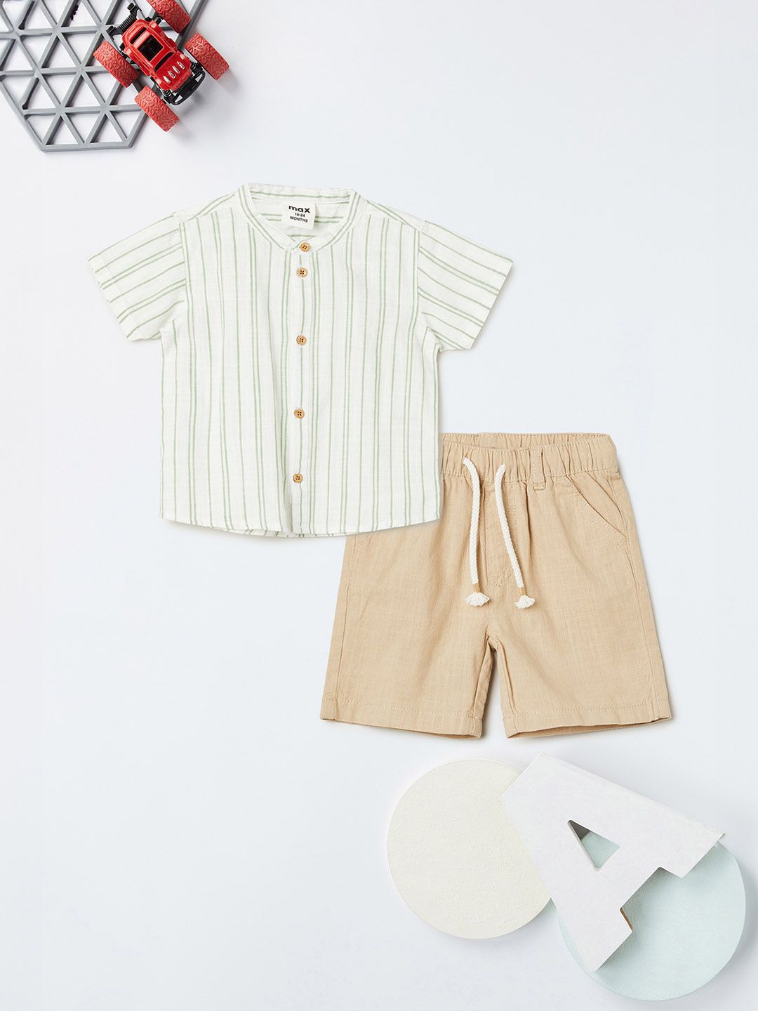 max Boy Striped Shirt with Shorts Pure Cotton Clothing Set-picture-23