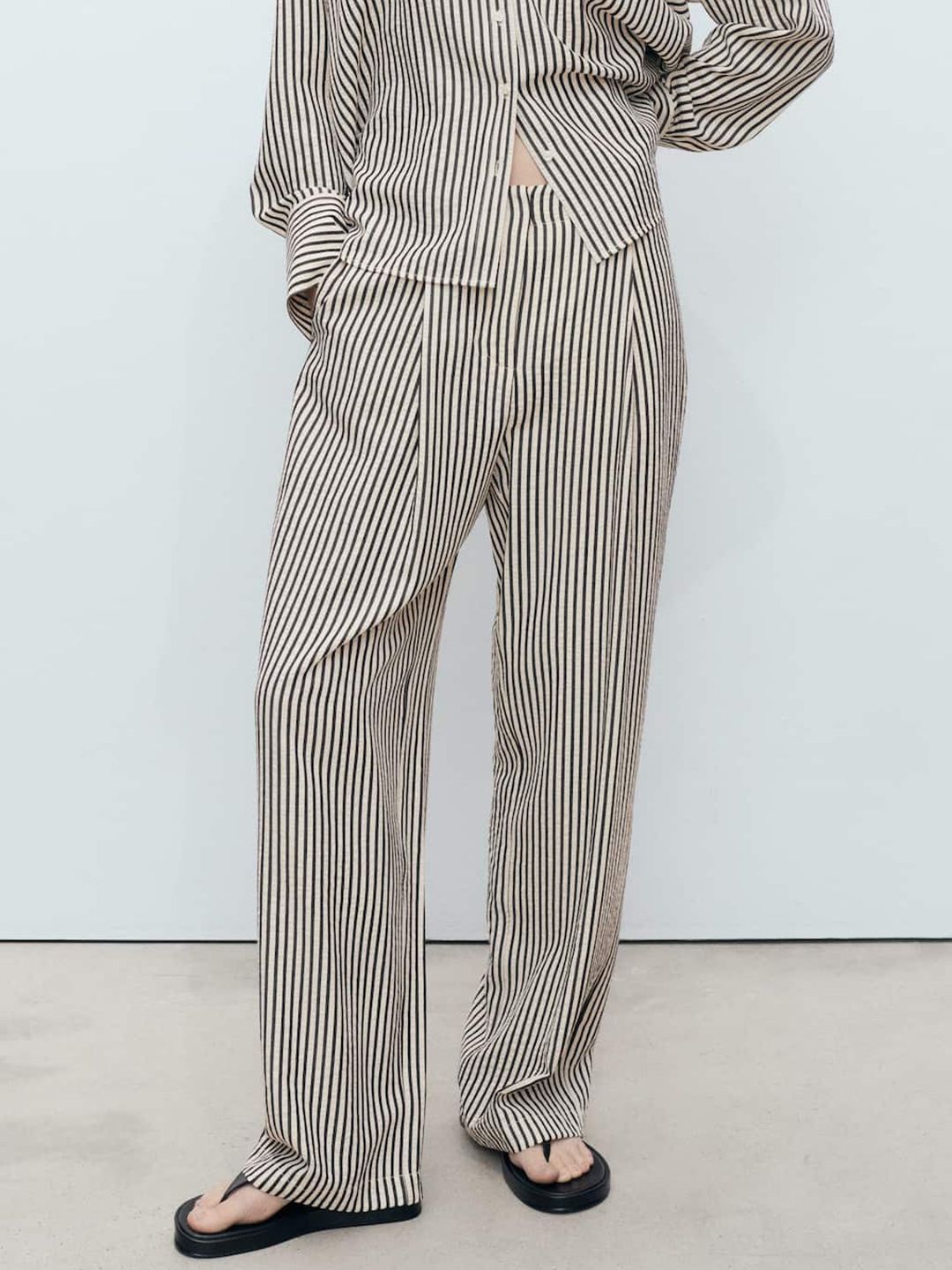 MANGO Women Striped Straight Fit Pleated Trousers-picture-31