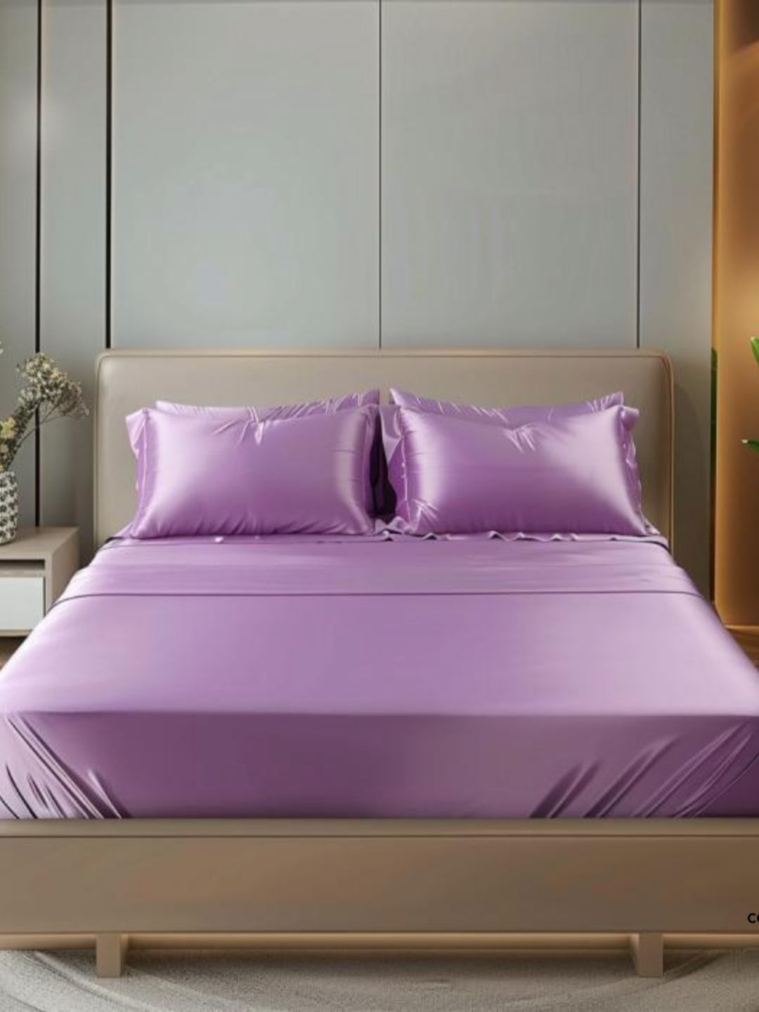 COOLBEDS LavenderSatin 400 TC Single Fitted Bedsheet With 2 Pillow Covers-picture-25