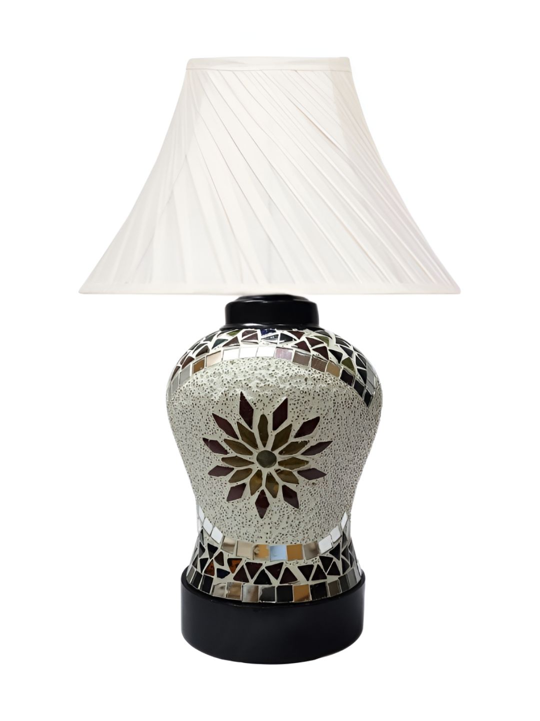 Aura Off White Wooden & Mosaic Glass Traditional Frusturical Shaped Table Lamp-picture-25