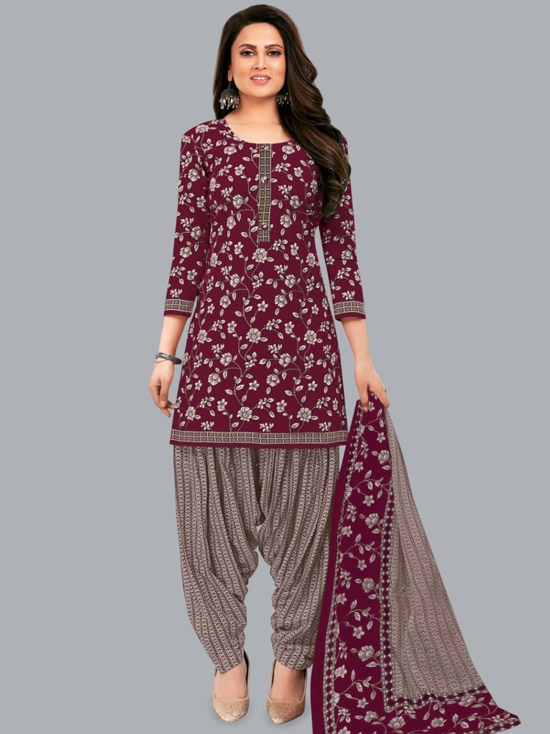 shree jeenmata collection Women Printed Pure Cotton Kurta with Patiala & With Dupatta