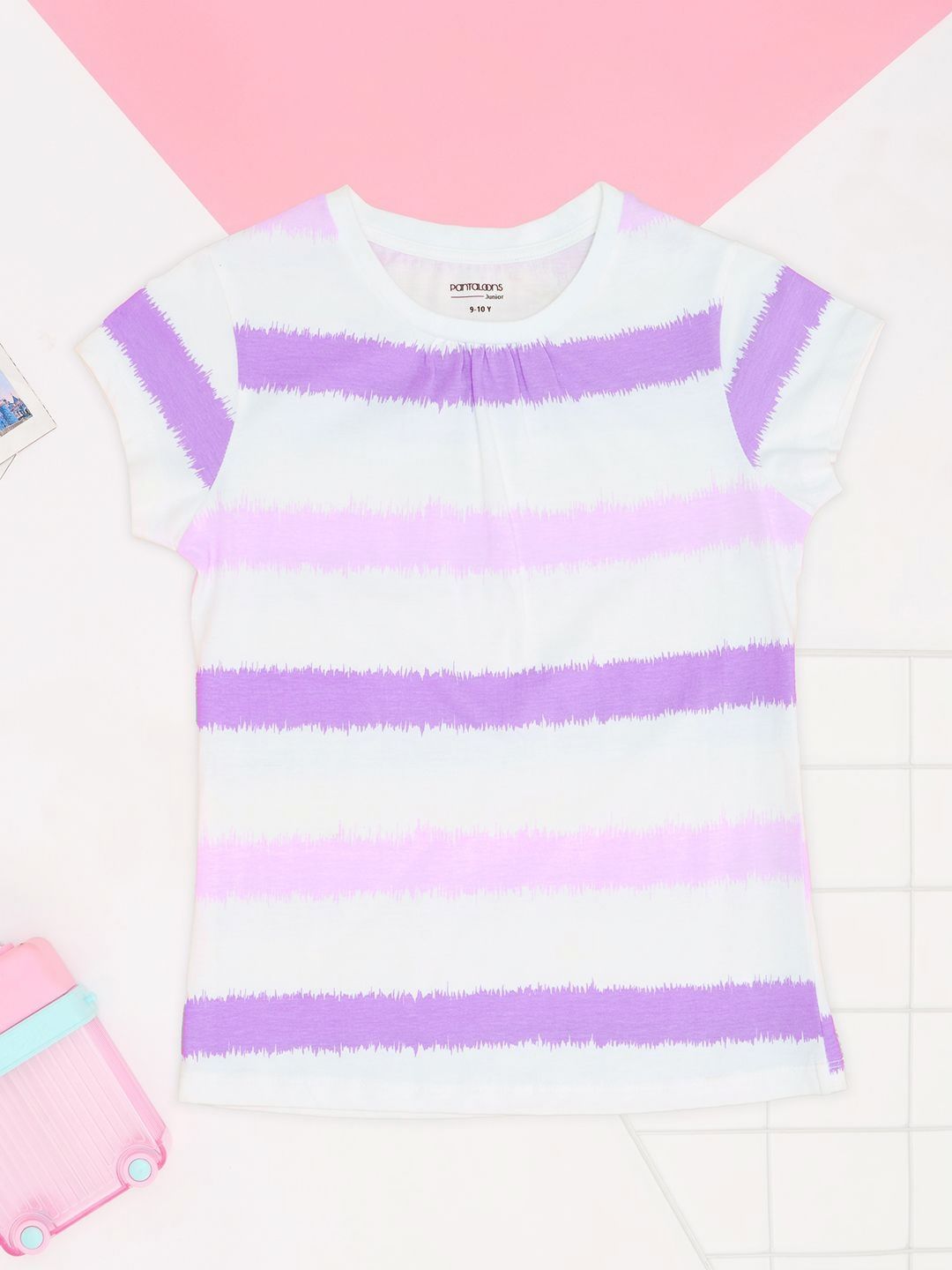 Pantaloons Junior Girls Striped Round Neck Cotton T-shirt-picture-30