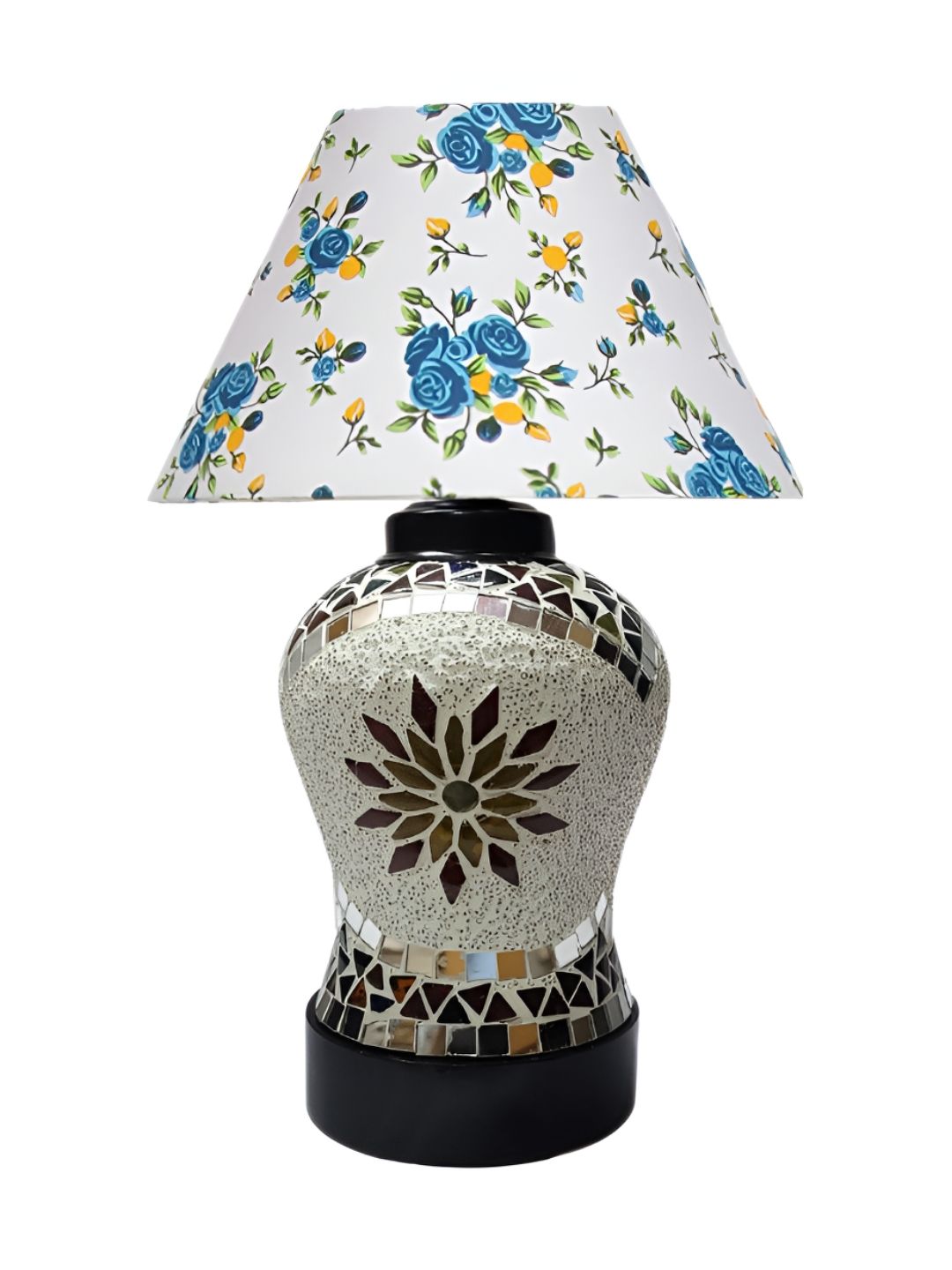 Aura Turquoise Blue Printed Mosaic Glass Traditional Frusturical Shaped Table Lamp-picture-10