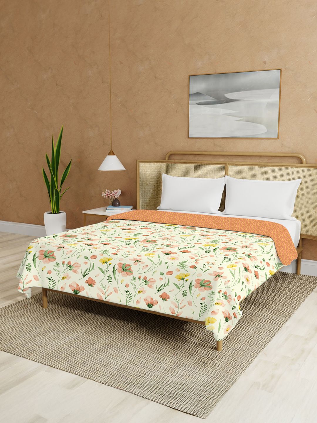 URBAN SPACE Cream-Coloured Floral Printed Malmal Cotton 90 GSM AC Room Double Bed Dohar-picture-24