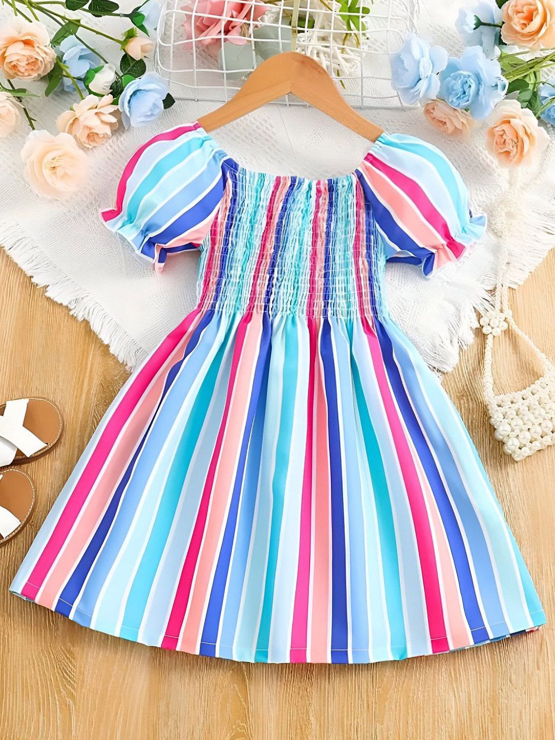 BAESD Striped Puff Sleeve Fit & Flare Dress-picture-37