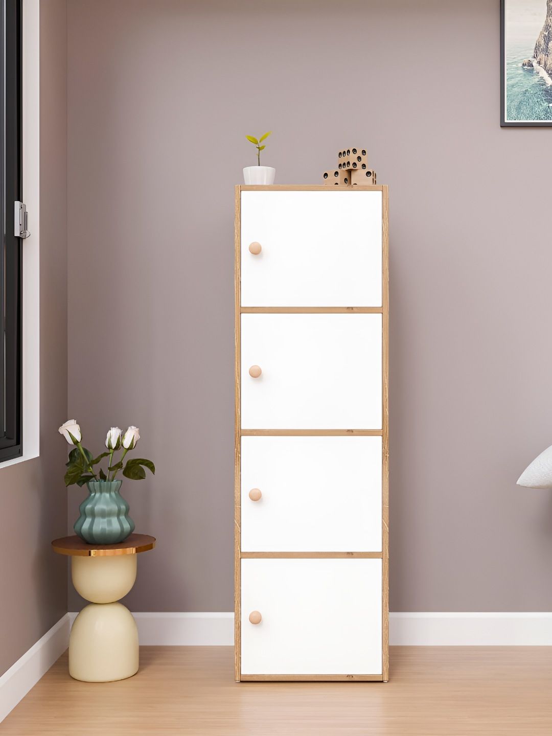 SPYDER CRAFT Brown & White 4-Tier Storage Cabinet