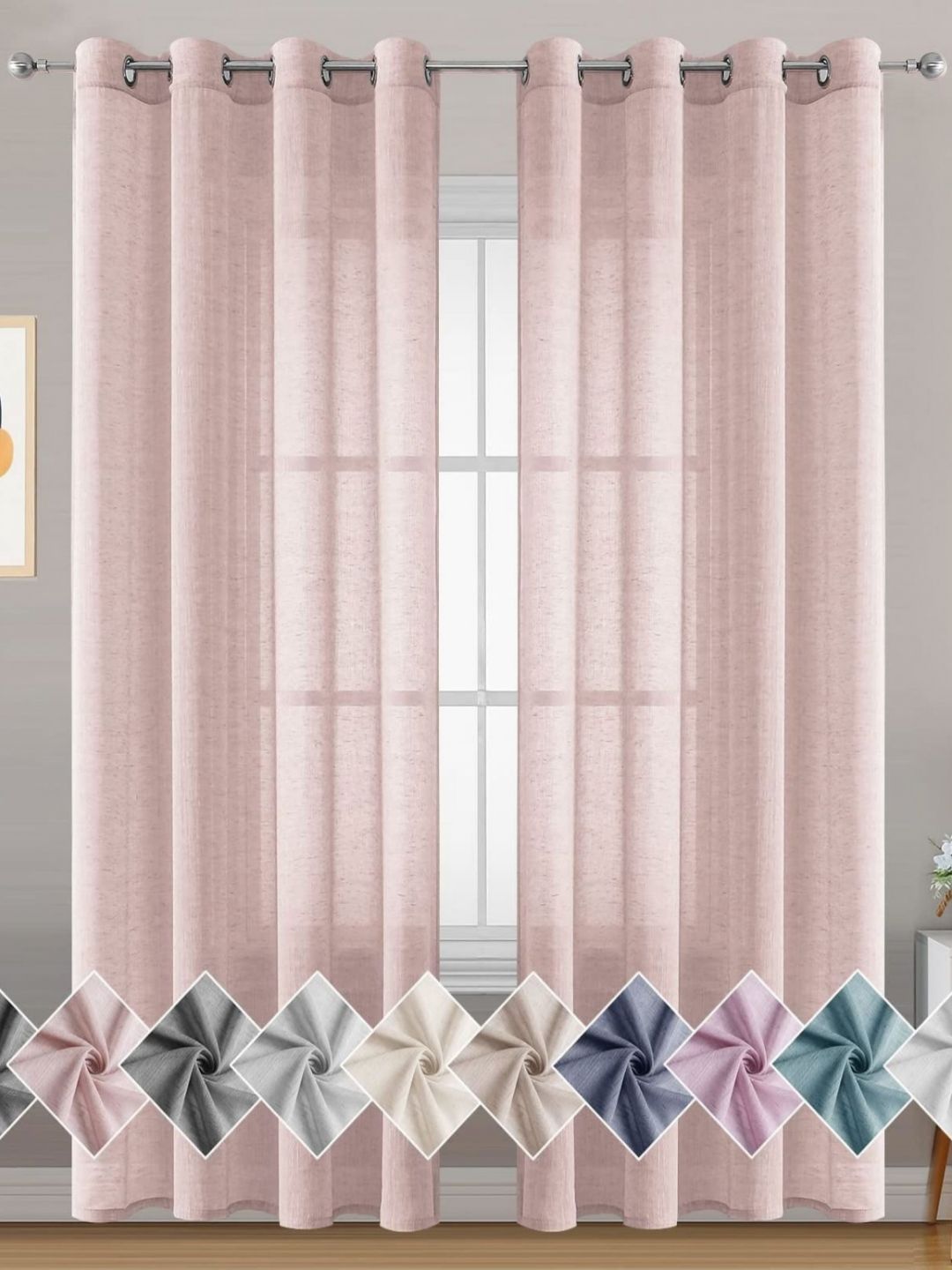 Galaxy Home Decor Pink 2 Pieces Sheer Linen Long Door Curtain-picture-37