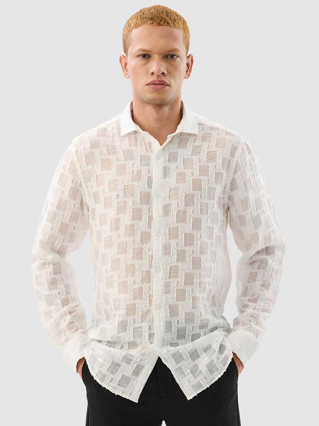 Snitch Men India Slim Fit Textured Spread Collar Casual Shirt-picture-36