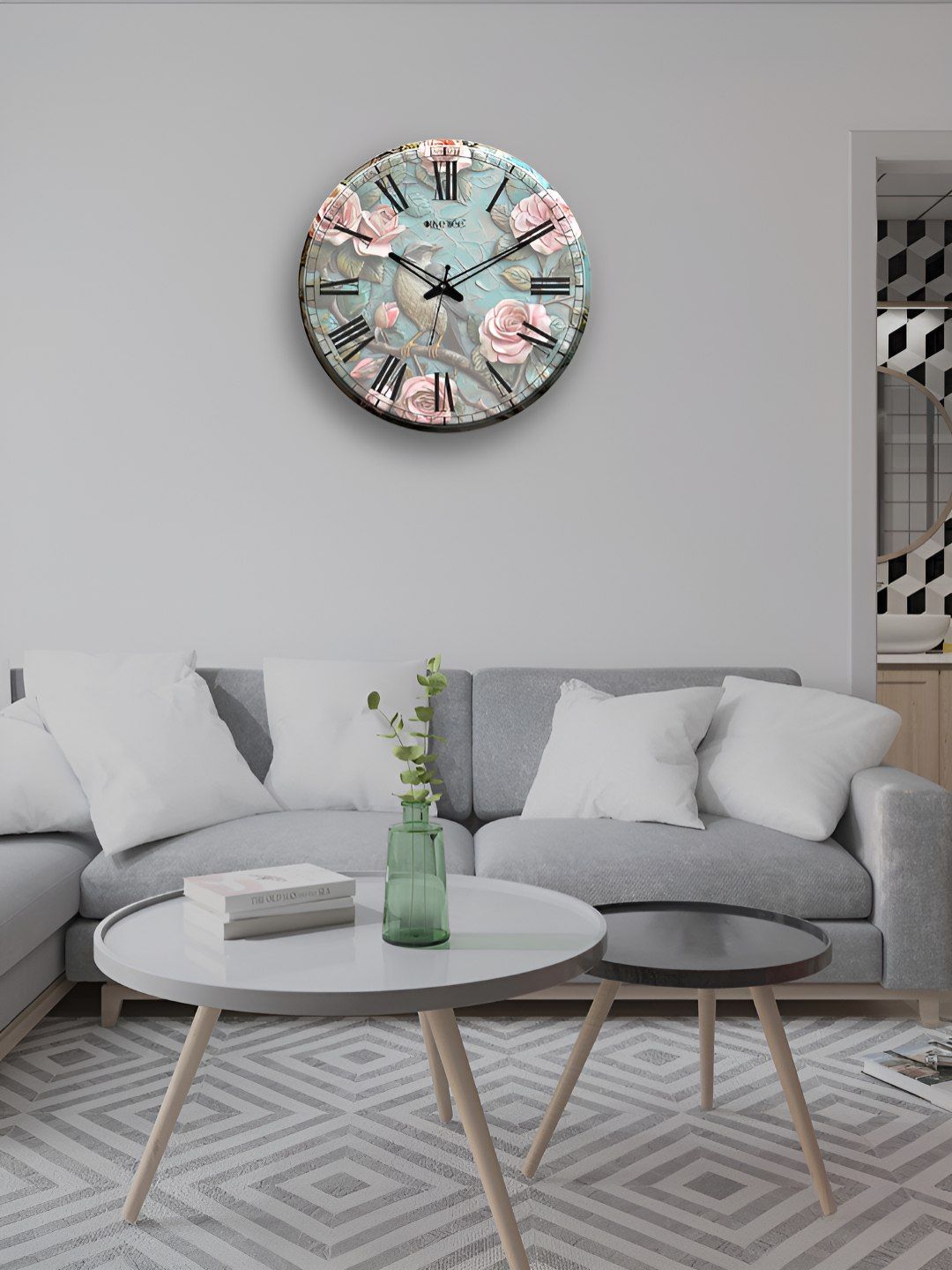 OLIVE TREE Blue & Pink Printed Analogue Contemporary Wooden Wall Clock-picture-30