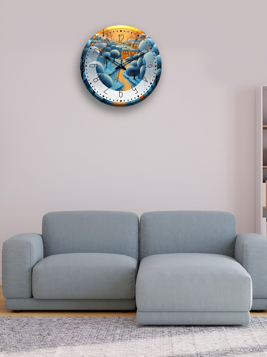 OLIVE TREE Blue & Orange Printed Contemporary Wood Wall Clock-picture-33