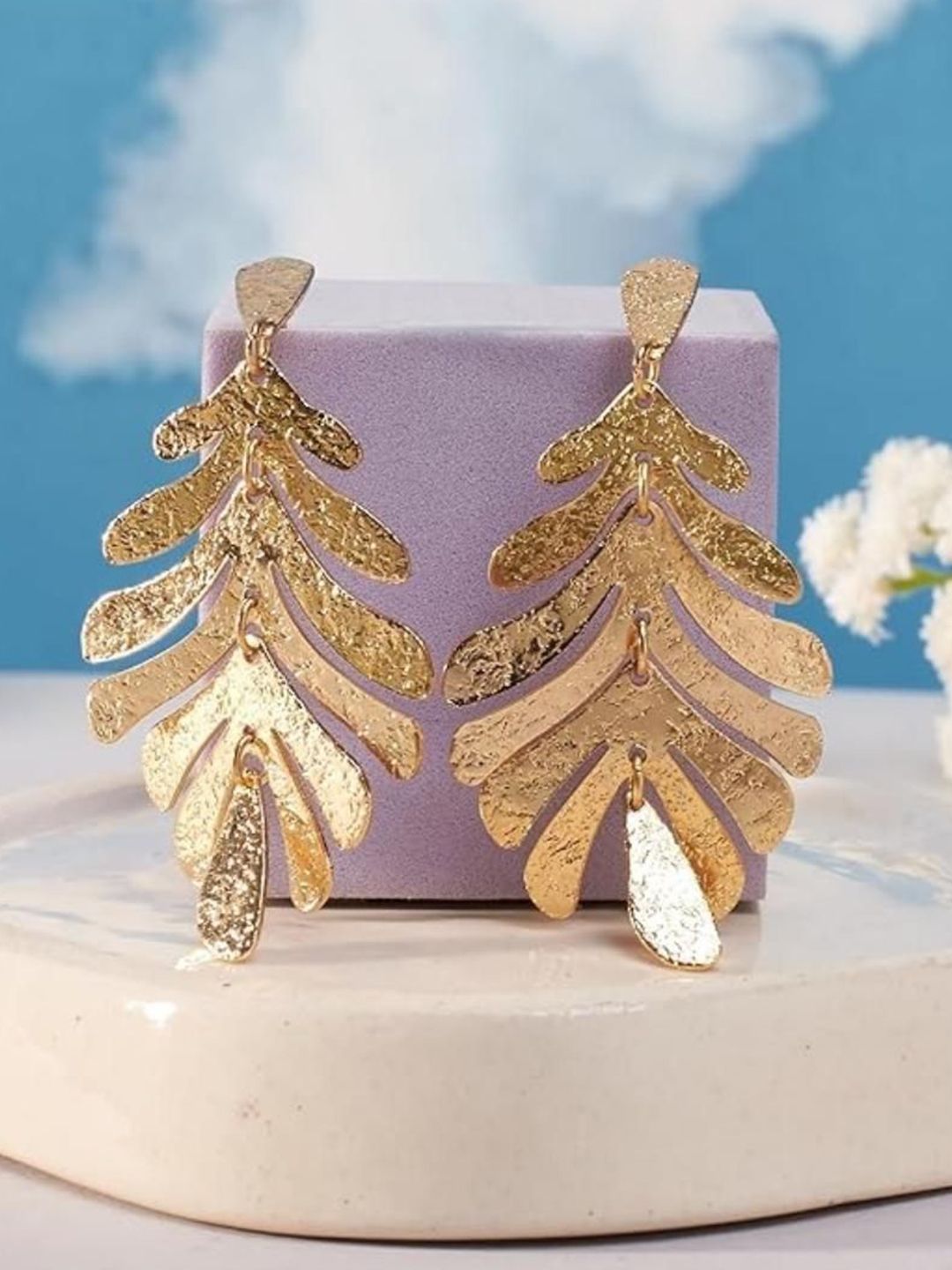 SALTY Tropical Glory Stainless Steel Gold Plated Contemporary Drop Earrings-picture-37