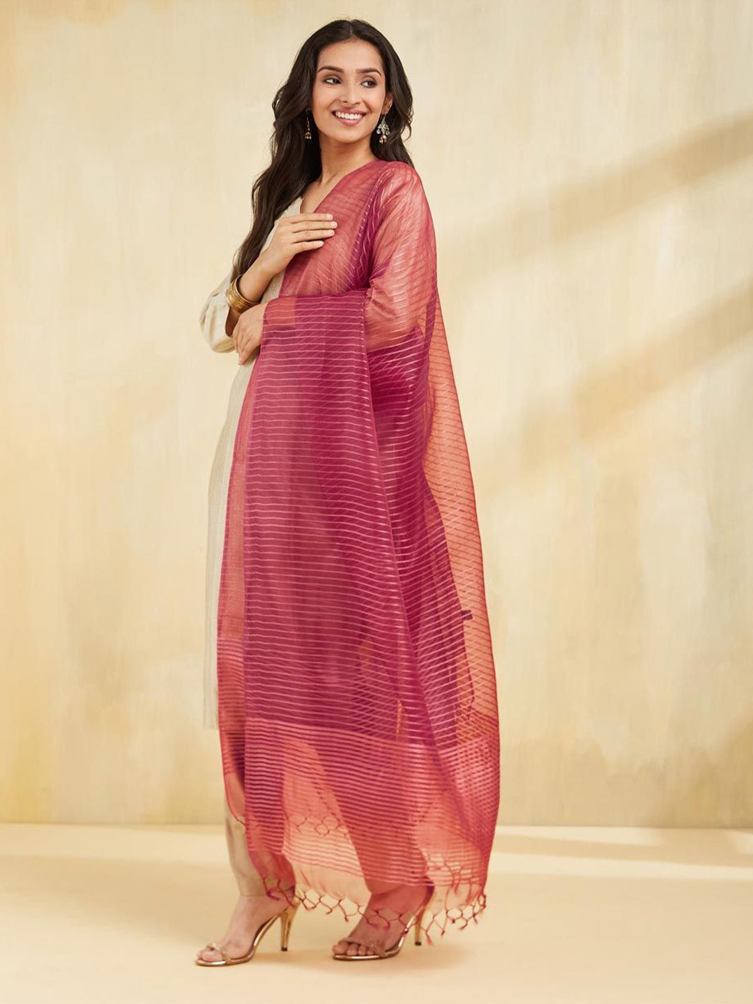 Fabindia Striped Woven Design Silk Dupatta-picture-28