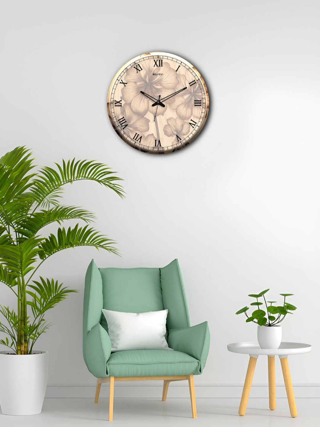 OLIVE TREE Wooden Wall Clock Beige & Black Printed Round Contemporary Wall Clock-image-26