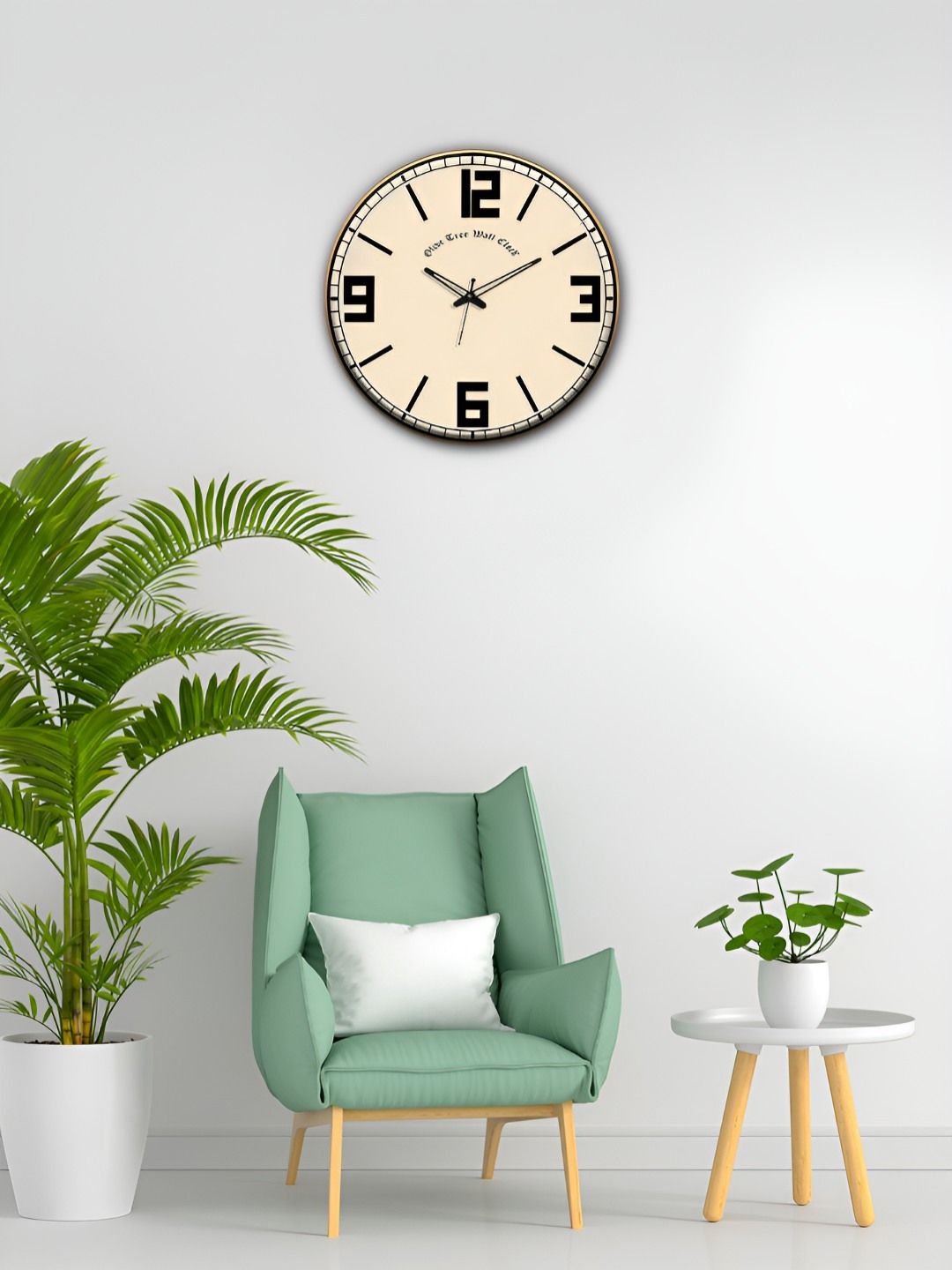 OLIVE TREE Wooden Wall Clock Beige & Black Printed Round Contemporary Wall Clock-image-27