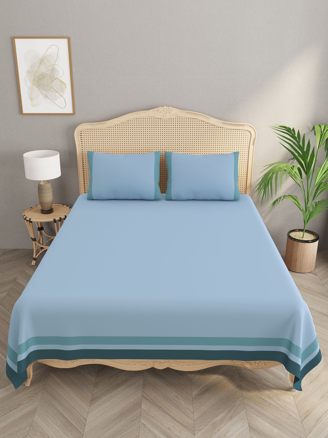 Gulaab Jaipur Blue & Green Cotton 300 TC King Bedsheet Set 2.74 m x 2.28 m-image-30