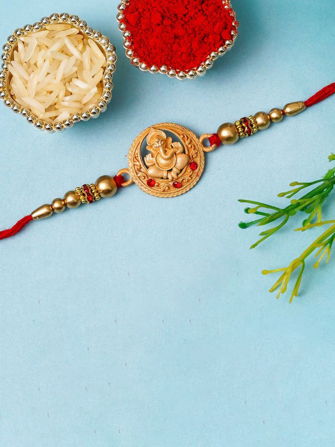eCraftIndia Artfificial Stones Studded And Beaded Lord Ganesha Rakhi With Roli Chawal-picture-43