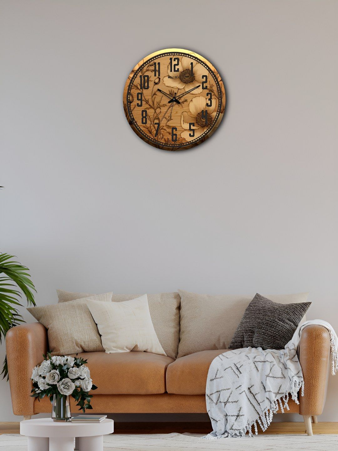 OLIVE TREE Brown & Black Printed Contemporary Wood Wall Clock-picture-35