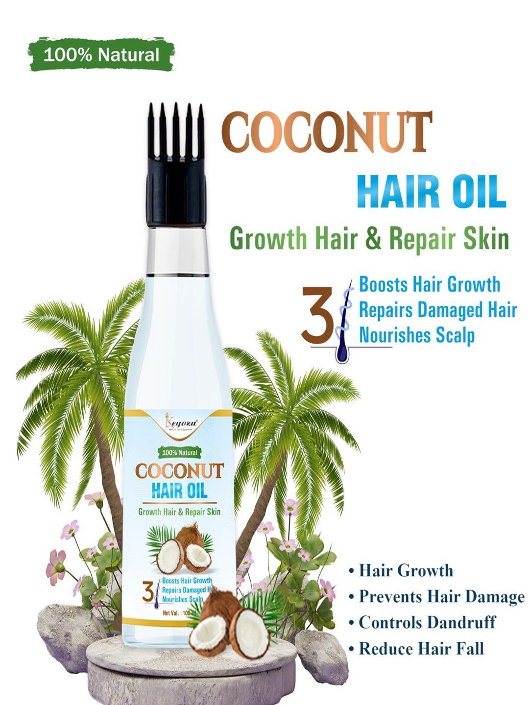 KEYOZA 100% Natural Coconut Hair Oil For Hair Growth And Skin Repair - 100 ml-image-1