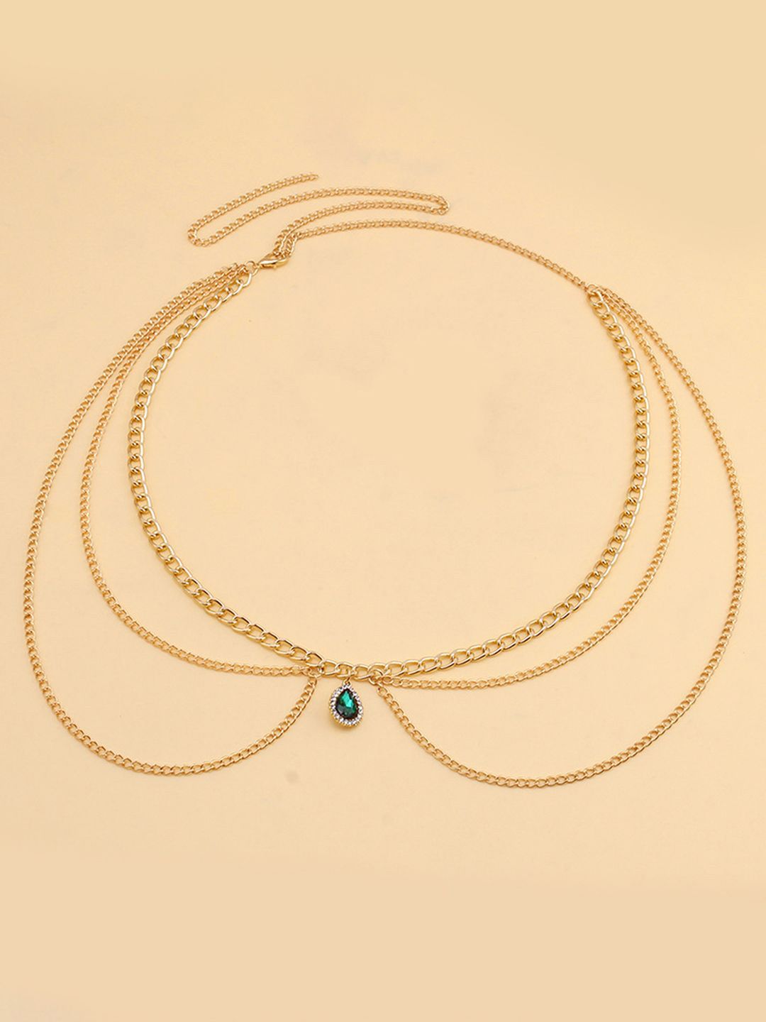 Peora Gold Plated Cubic Zirconia & Crystal Studded Multi Layer Waist Chain-picture-26