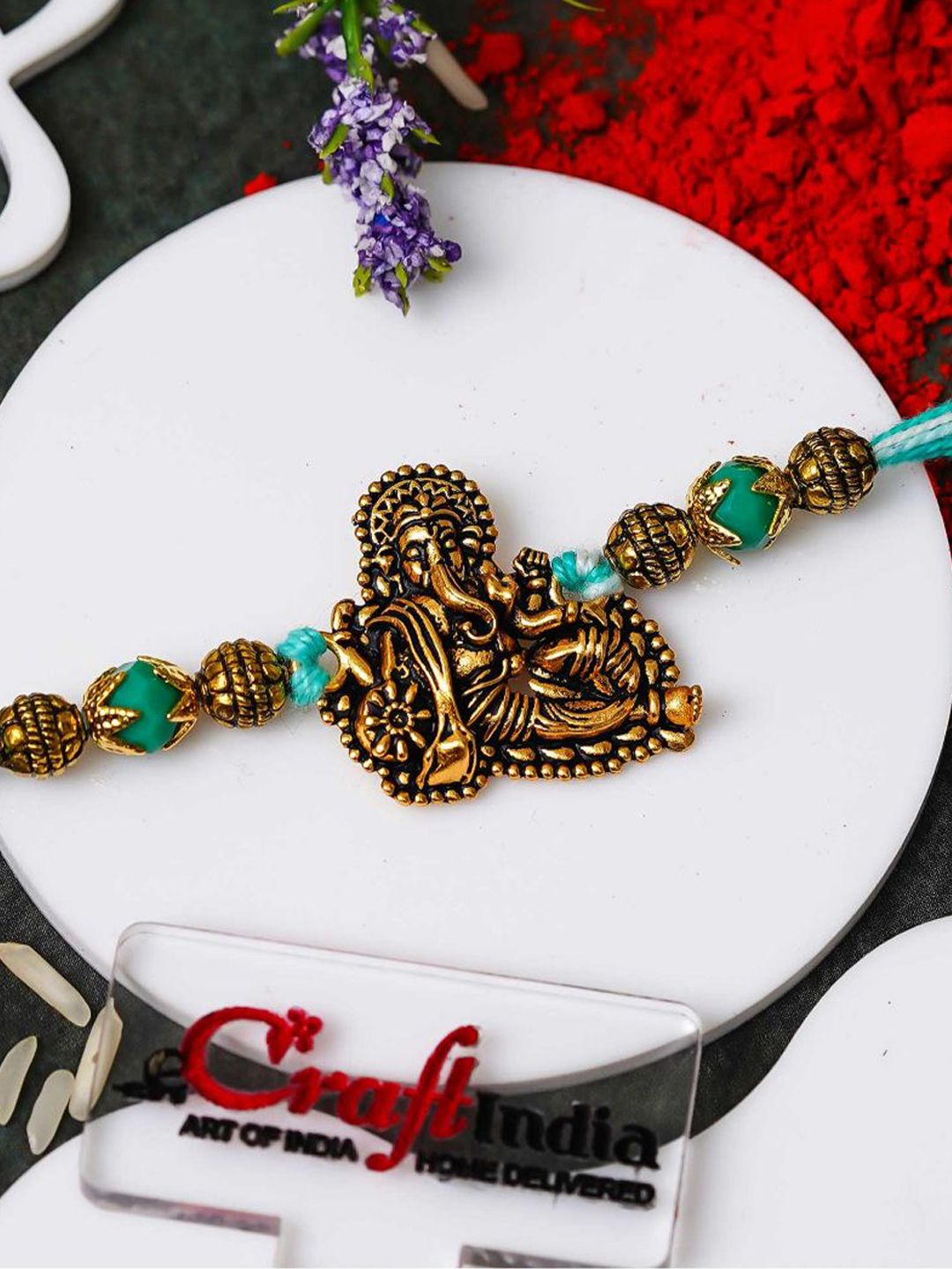 eCraftIndia Artfificial Stones Studded And Beaded Lord Ganesha Rakhi-picture-45