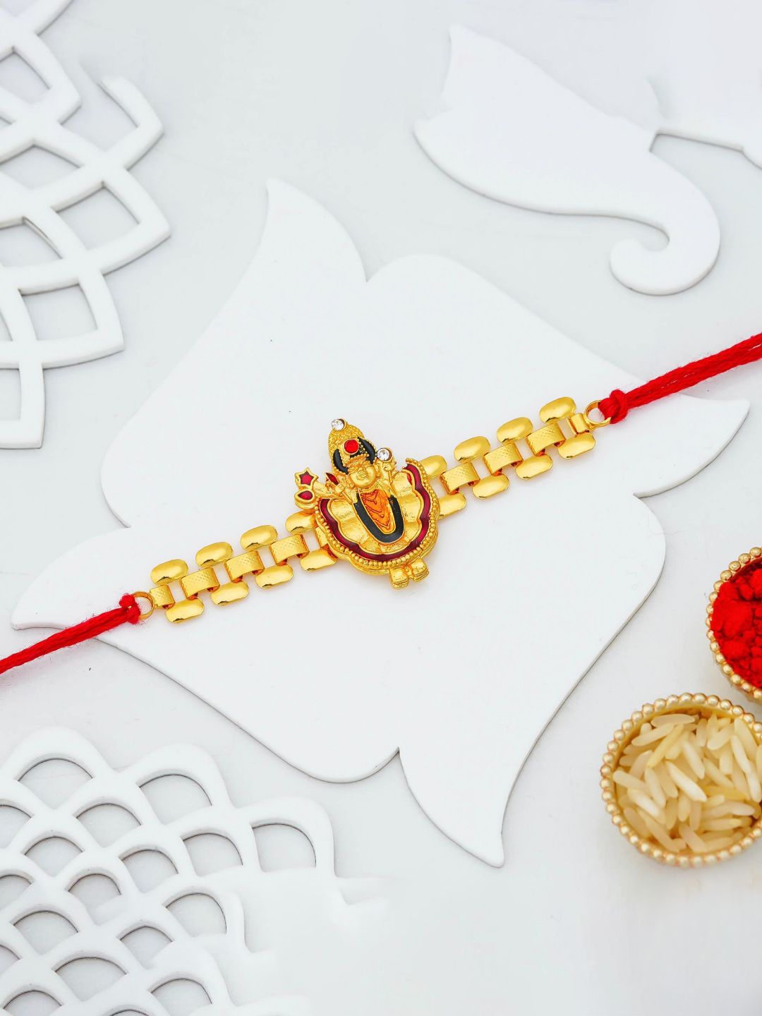 eCraftIndia Stone Studded Religious Shrinathji Thread Rakhi-picture-36