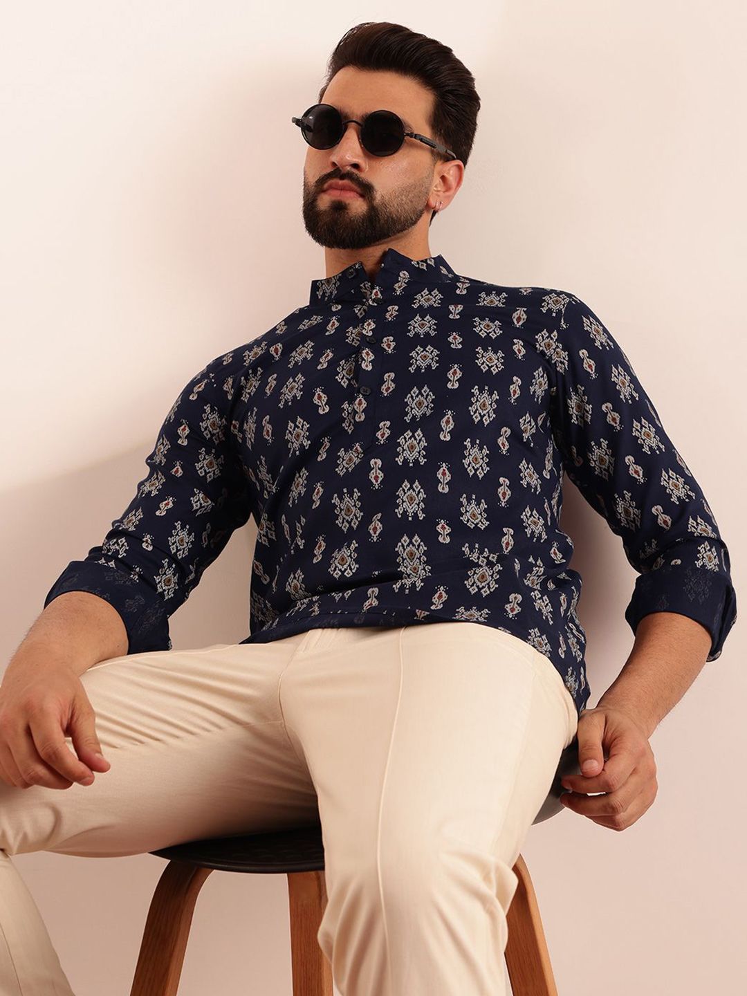 Anouk Men Ethnic Motifs Printed Band Collar Cotton Kurta-picture-34