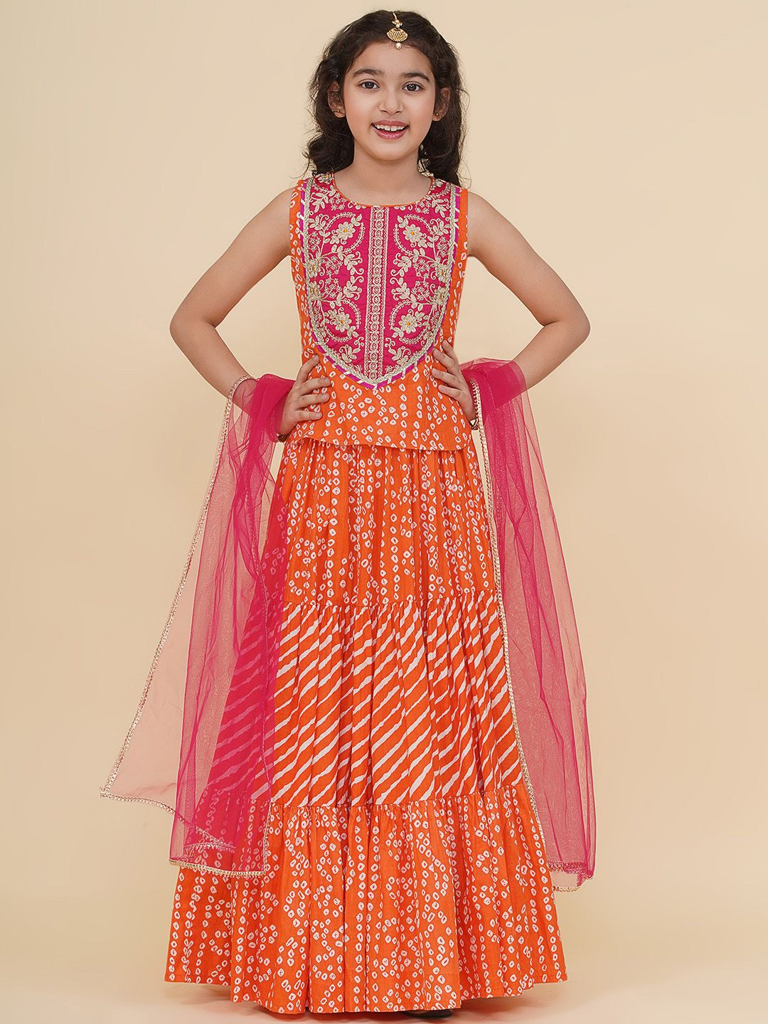 Bitiya by Bhama Girls Embroidered Patchwork Ready to Wear Lehenga & Blouse With Dupatta-picture-31