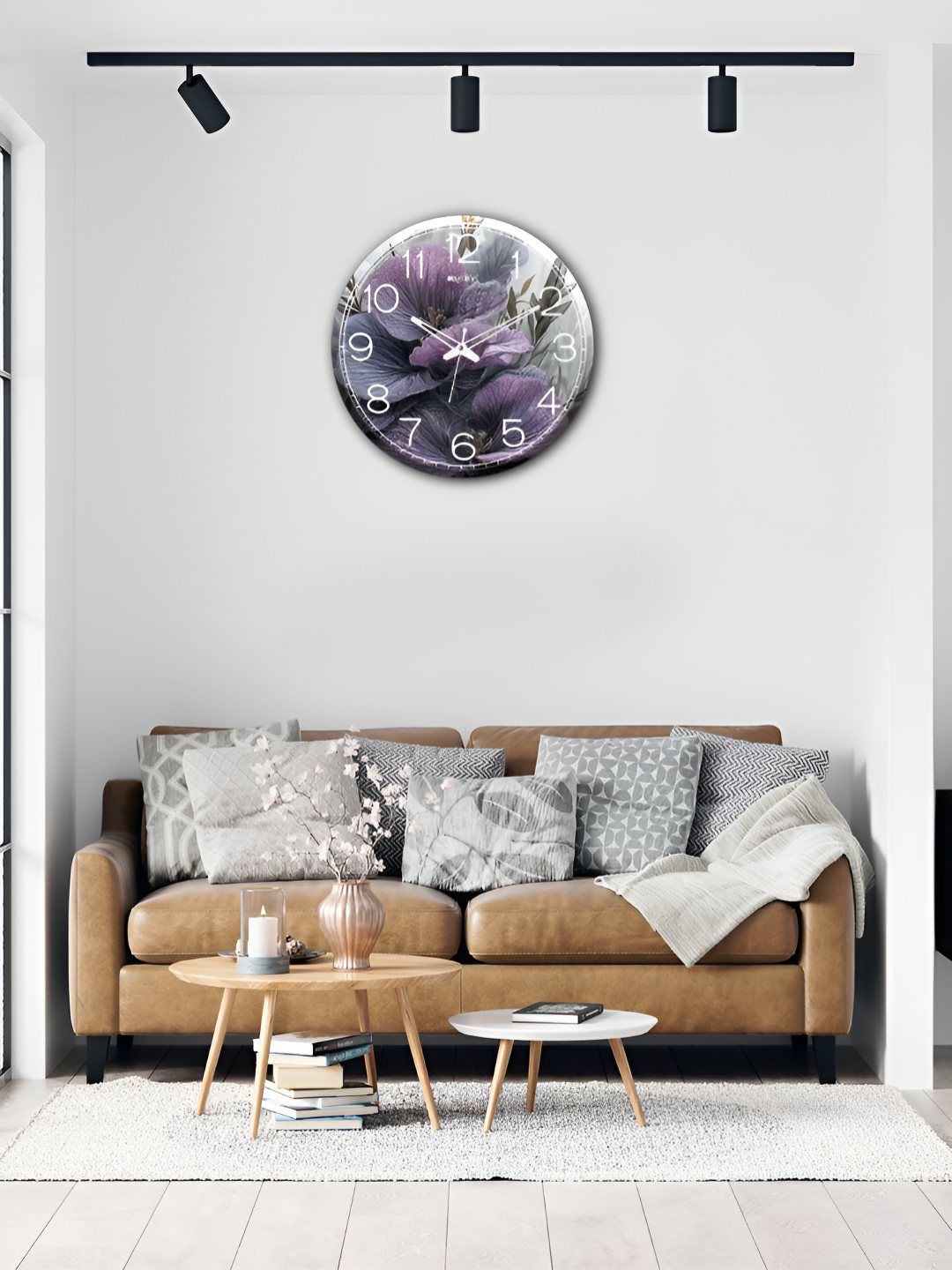 OLIVE TREE Purple & White Printed Contemporary Wood Wall Clock-image-39