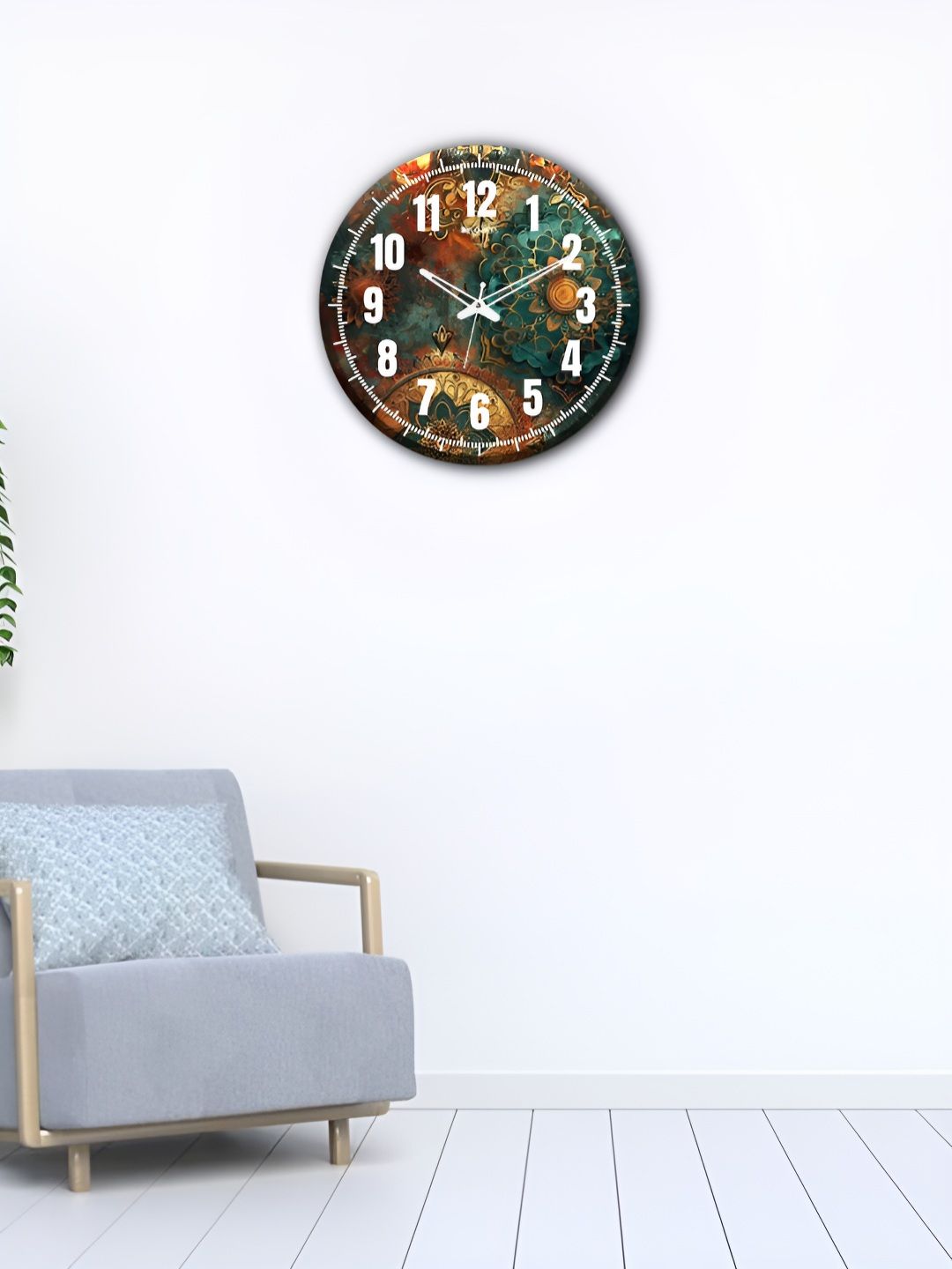 OLIVE TREE Green & White Printed Wood Wall Clock-image-41