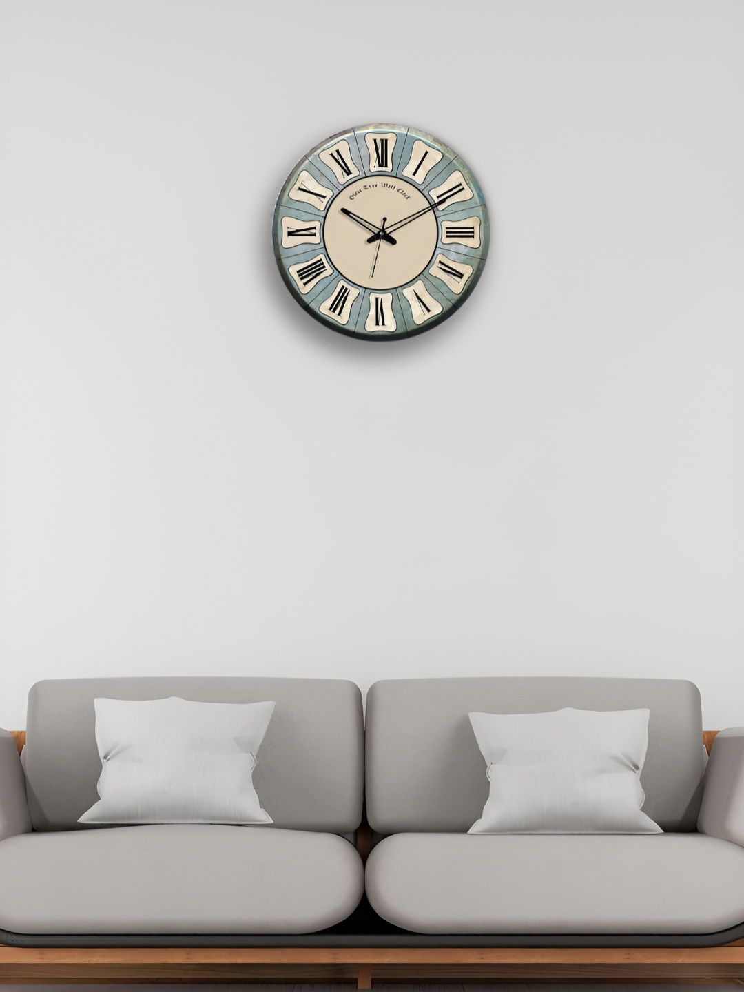 OLIVE TREE Wooden Wall Clock Beige & Blue Printed Round Contemporary Wall Clock-image-15