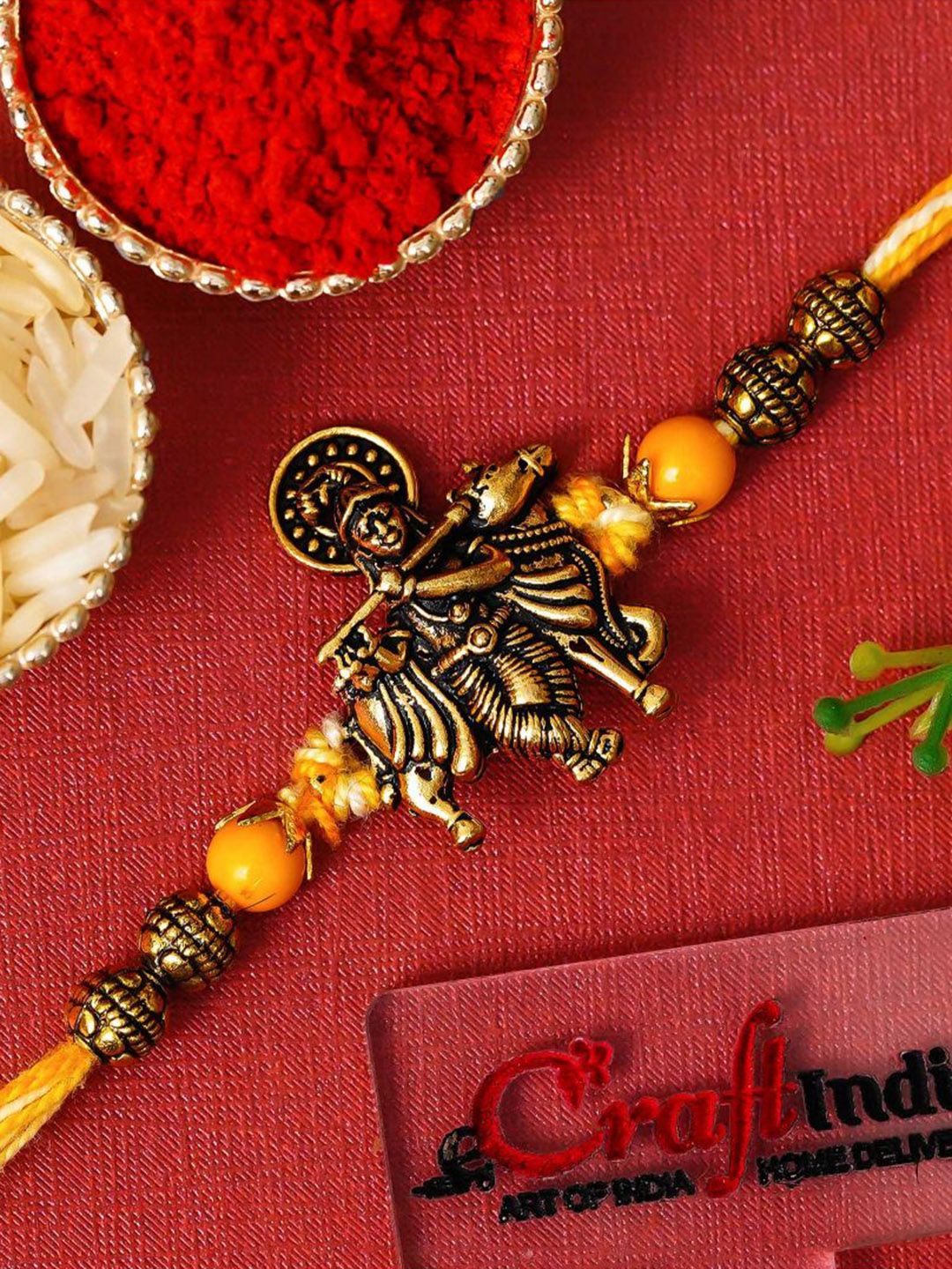 eCraftIndia Artfificial Stones Studded And Beaded Krishna Rakhi With Roli Chawal-picture-53