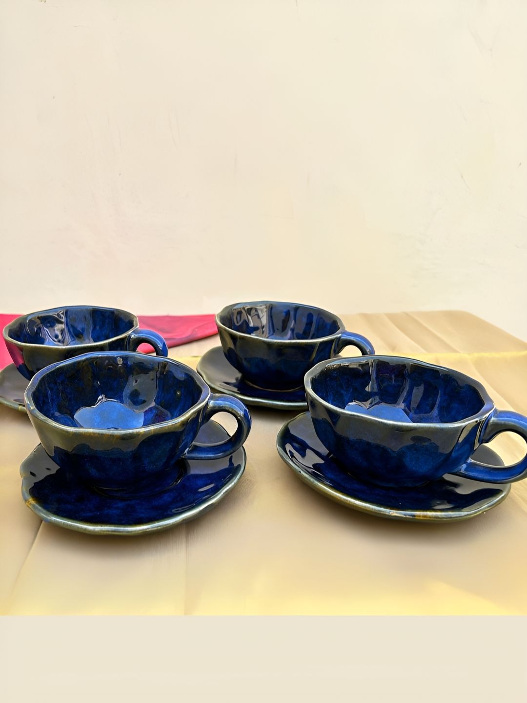Divy Aarambh Stories Orange & Gold-Toned 8 Pieces Printed Ceramic Glossy Cups With Saucers-picture-22