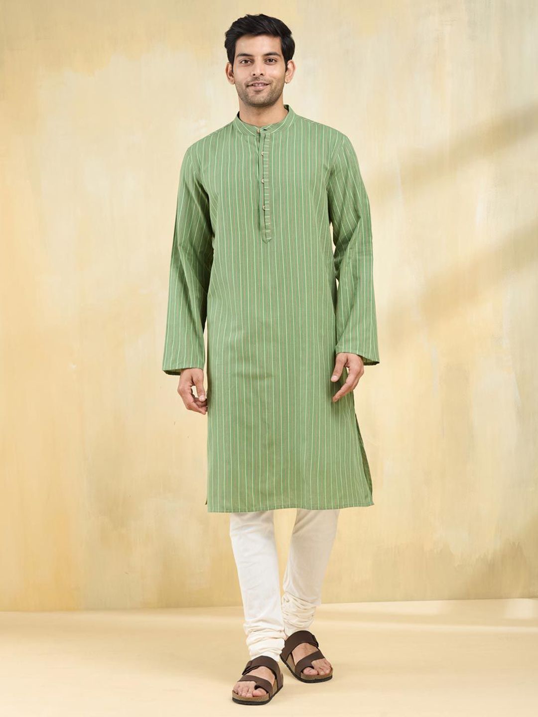 Fabindia Men Striped Cotton Long Kurta-picture-34