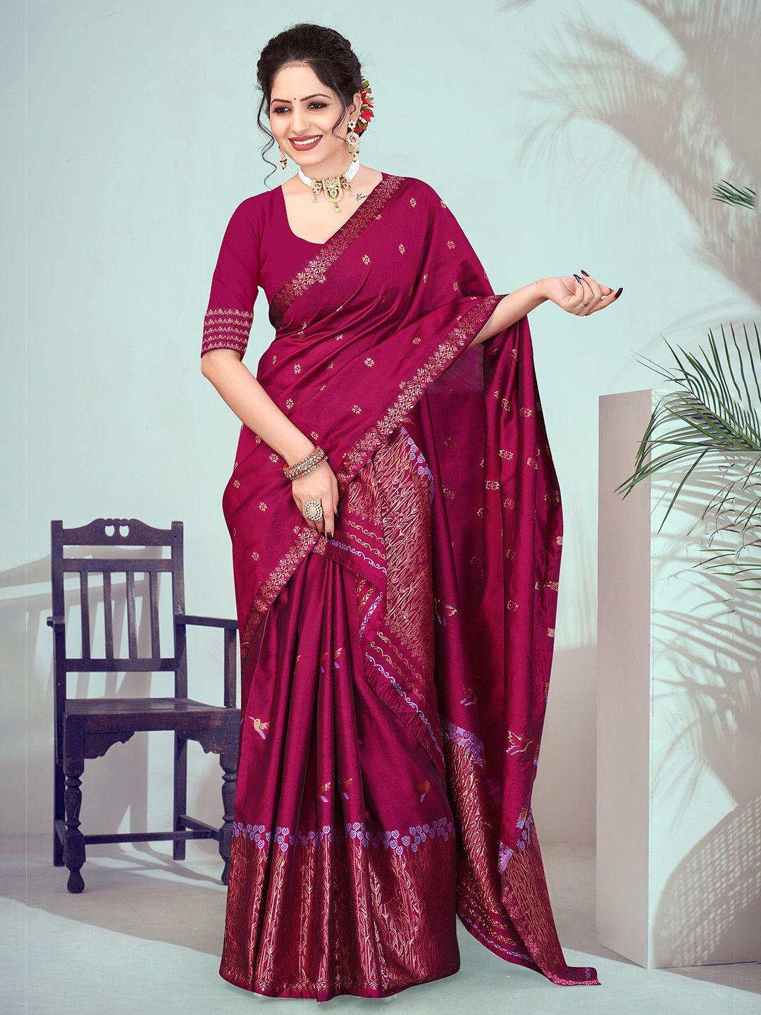 KAMDAR Woven Design Zari Assamese Mekhela Chador Saree with Copper Work-picture-21
