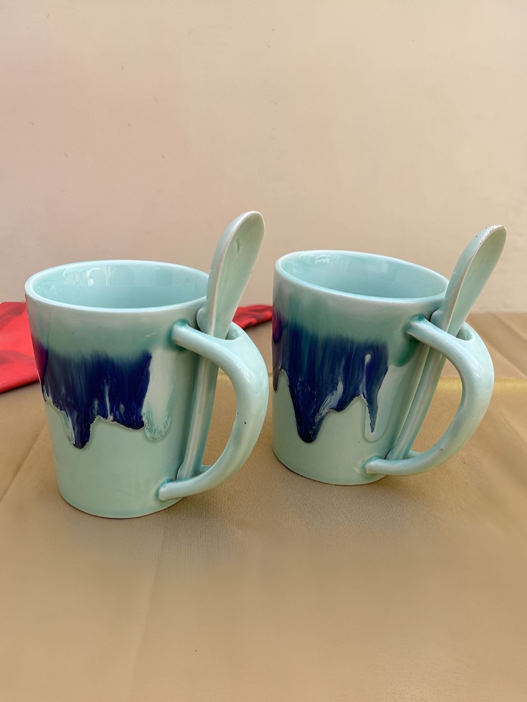 Divy Aarambh Stories Blue & Navy Blue 4 Pieces Ceramic Glossy Mugs With Spoon-picture-24
