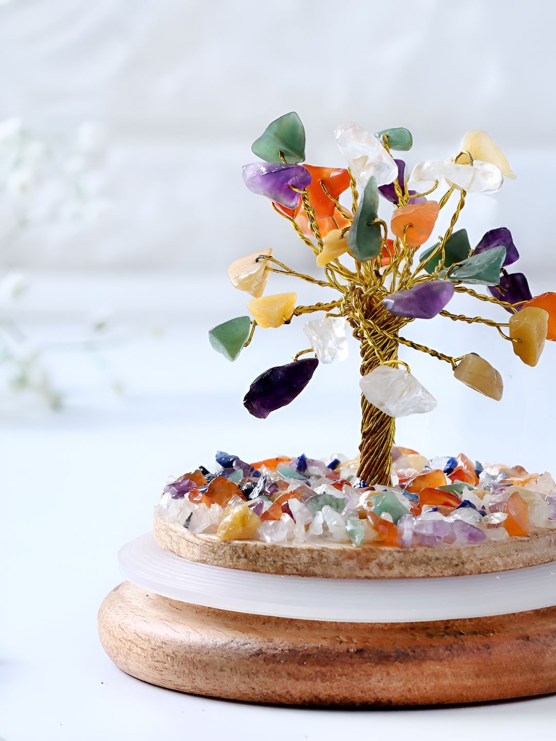 Astrotalk Brown & White 7 Chakra Crystal Tree Showpiece-image-43
