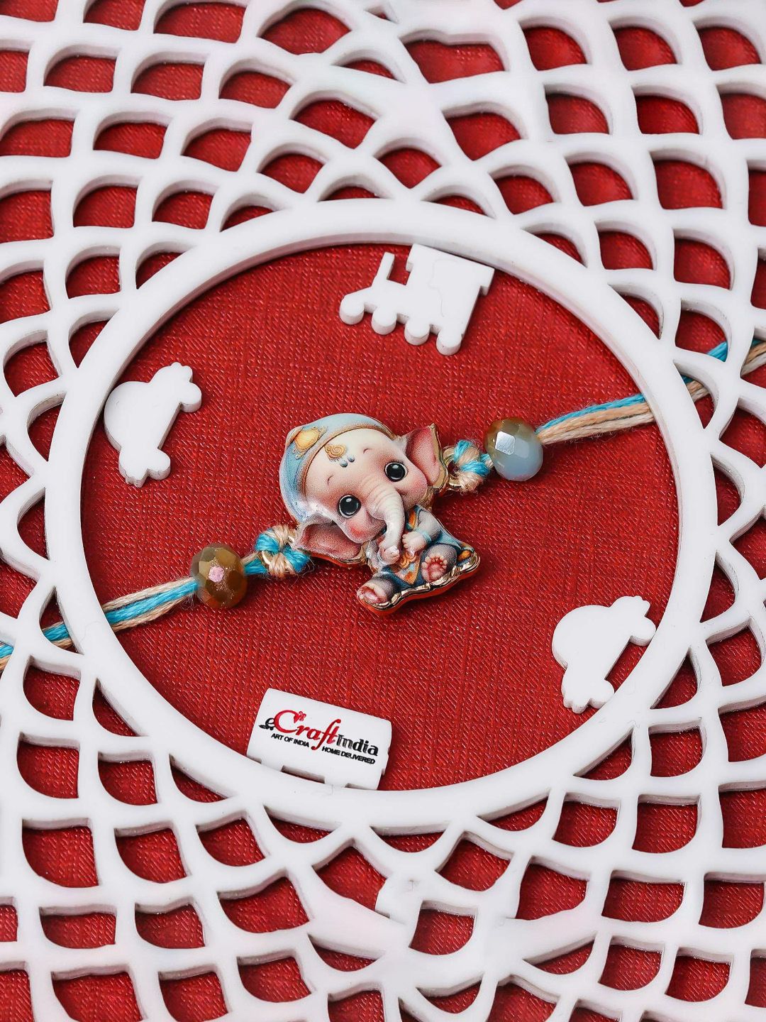 eCraftIndia Stone Studded Lord Ganesha Design Thread Rakhi-picture-19