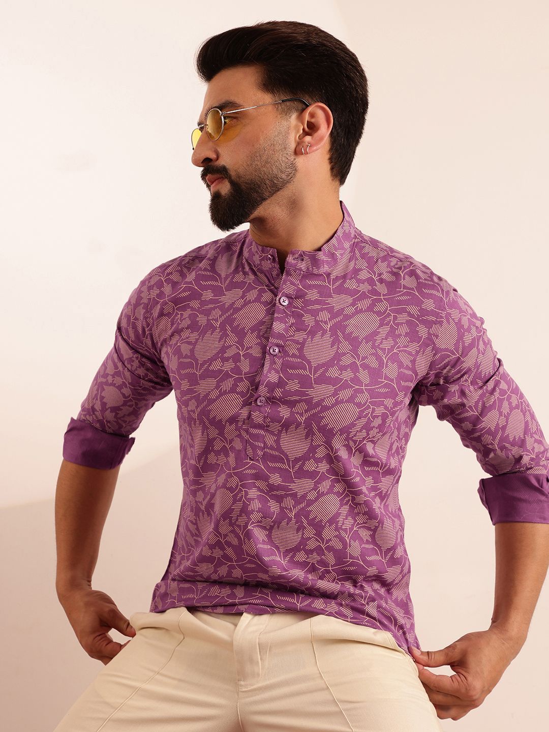 Anouk Men Floral Printed Mandarin Collar Kurta-picture-33