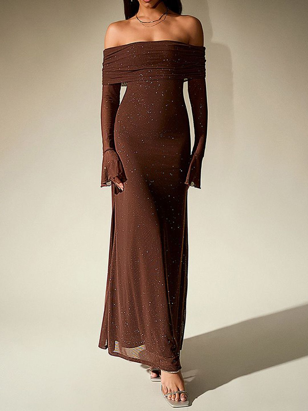 bebe Off-Shoulder Bell Sleeves Maxi Dress-picture-54