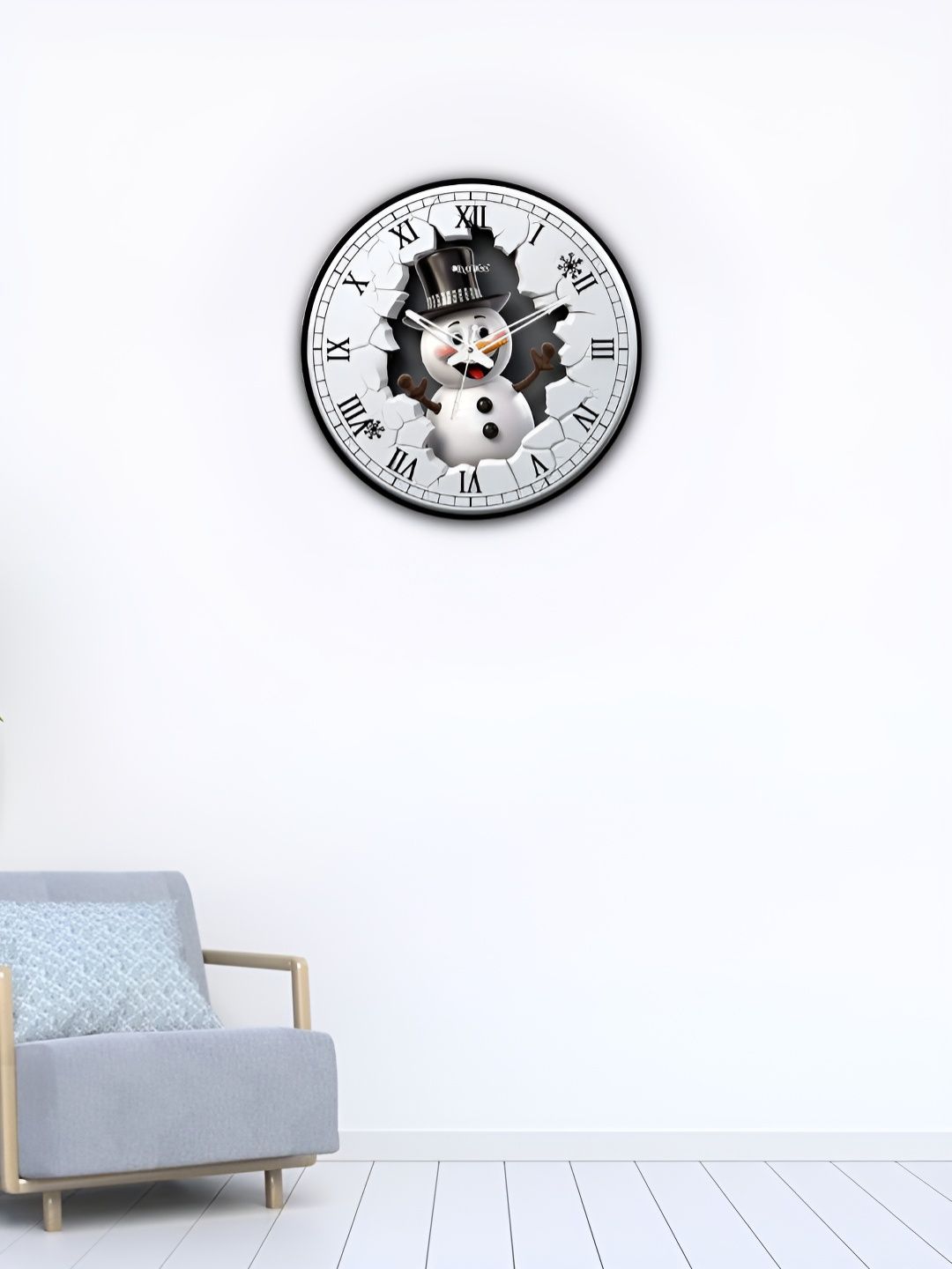 OLIVE TREE Wooden Wall Clock White & Black Printed Round Contemporary Wall Clock-image-49