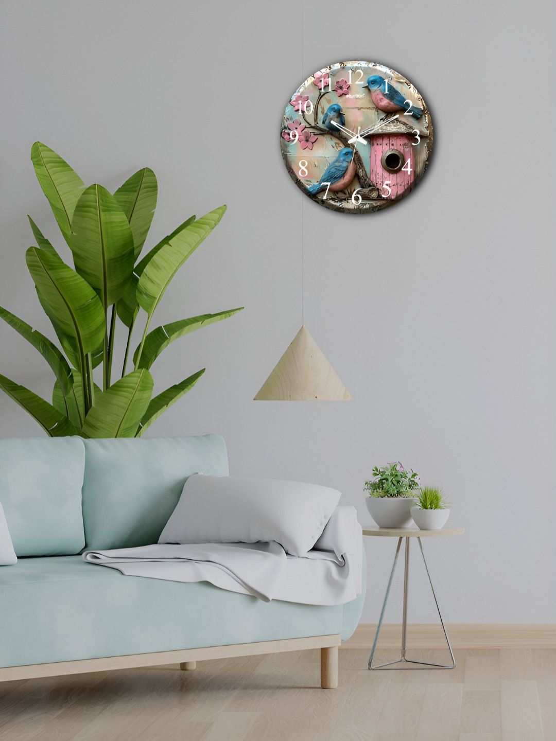 OLIVE TREE Brown & Blue Printed Contemporary Wood Wall Clock-picture-33