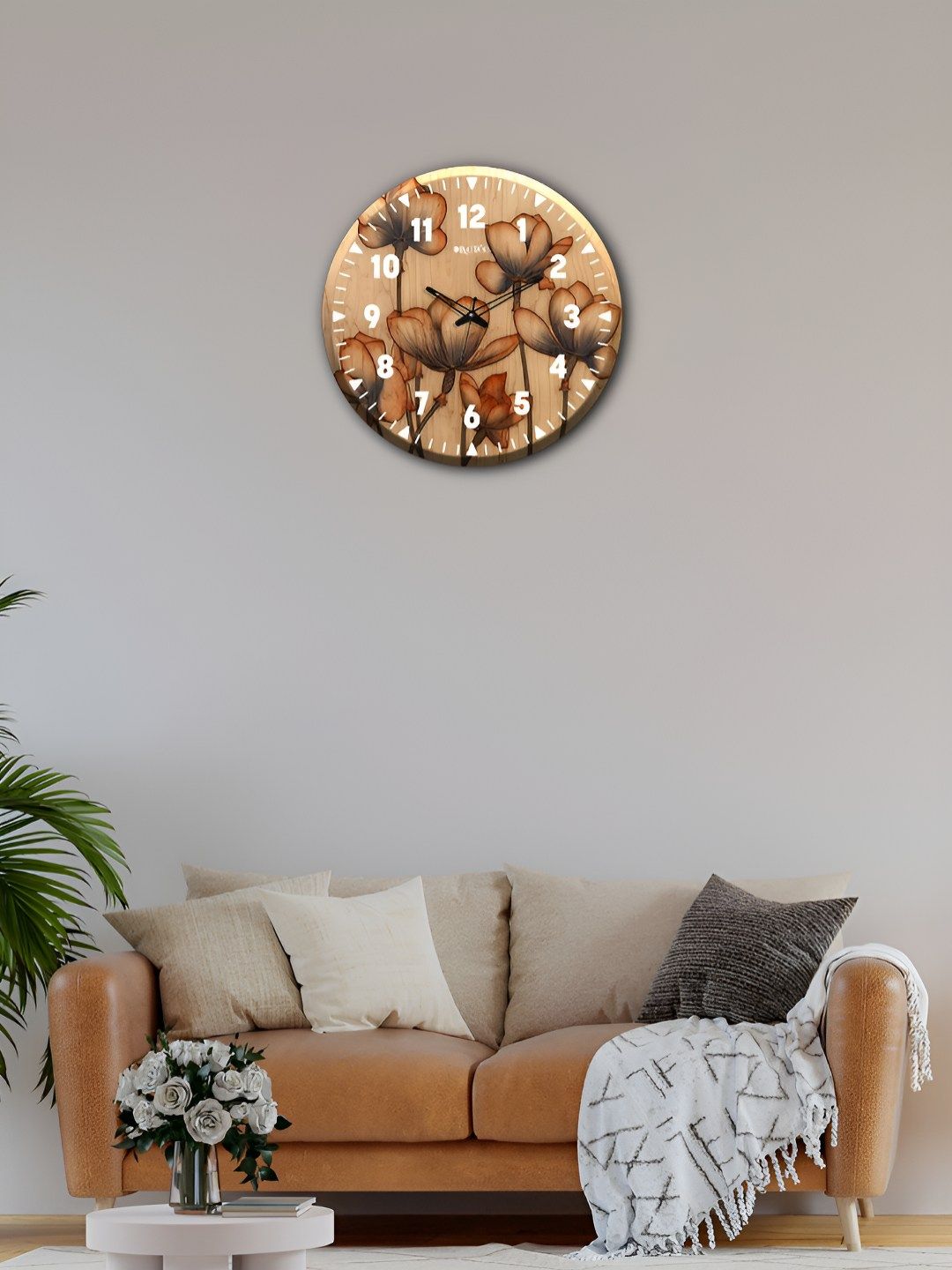 OLIVE TREE Wooden Wall Clock Brown & Black Printed Round Contemporary Wall Clock-picture-25