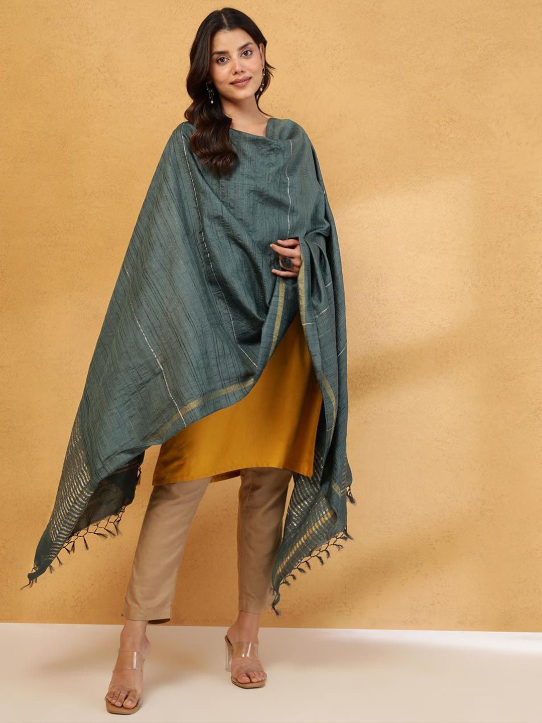 Fabindia Striped Tasselled Dupatta-picture-42