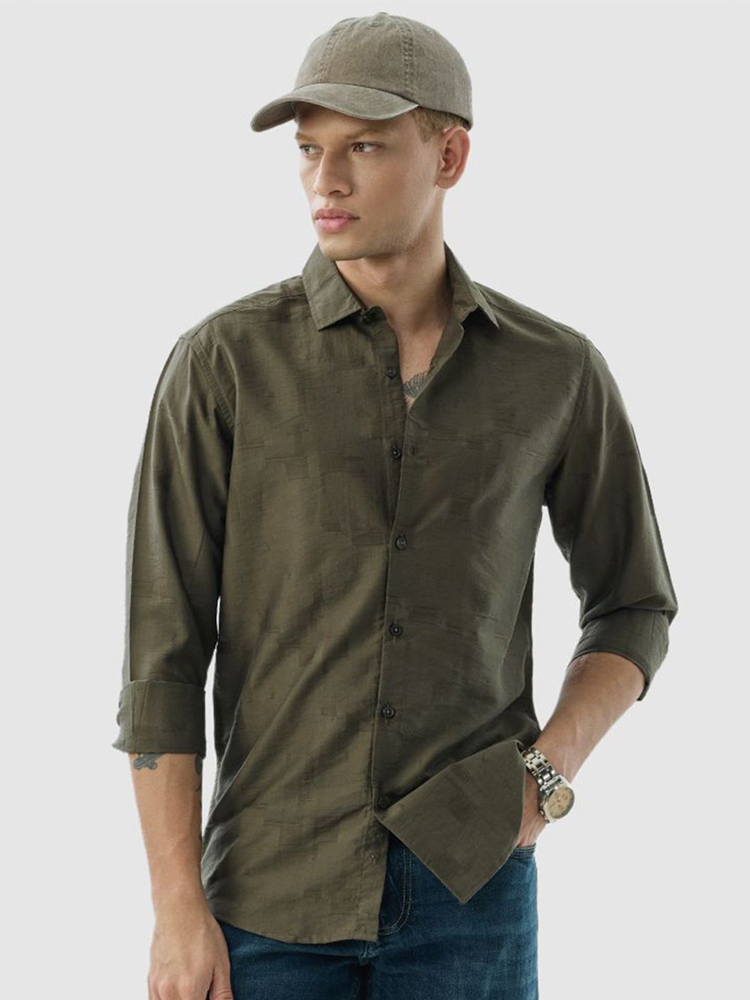 Snitch Men Textured Spread Collar Casual Shirt-picture-17